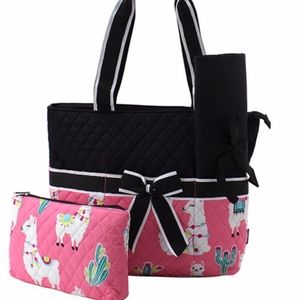 Llama Print Quilted Diaper Bag